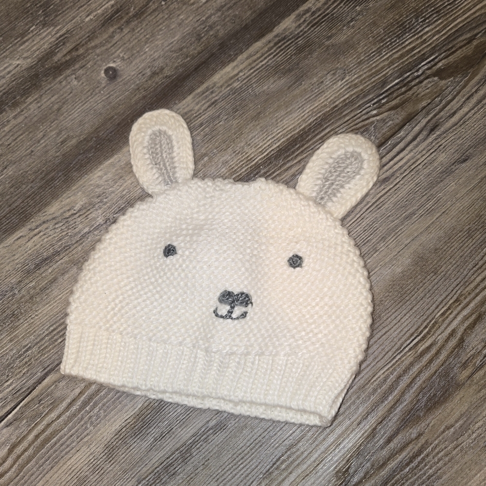 Adorable Cream Knit Bear Beanie